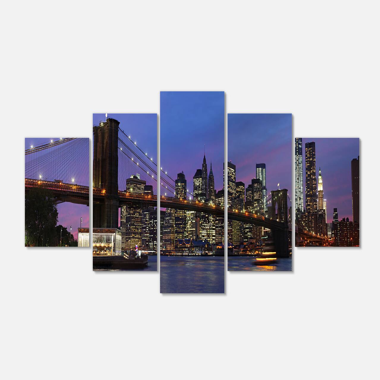 Designart - Brooklyn Bridge and Manhattan at sunset - Extra Large Canvas Artwork Print